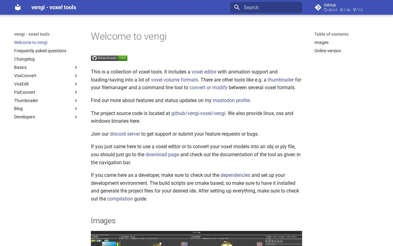 vengi homepage screenshot