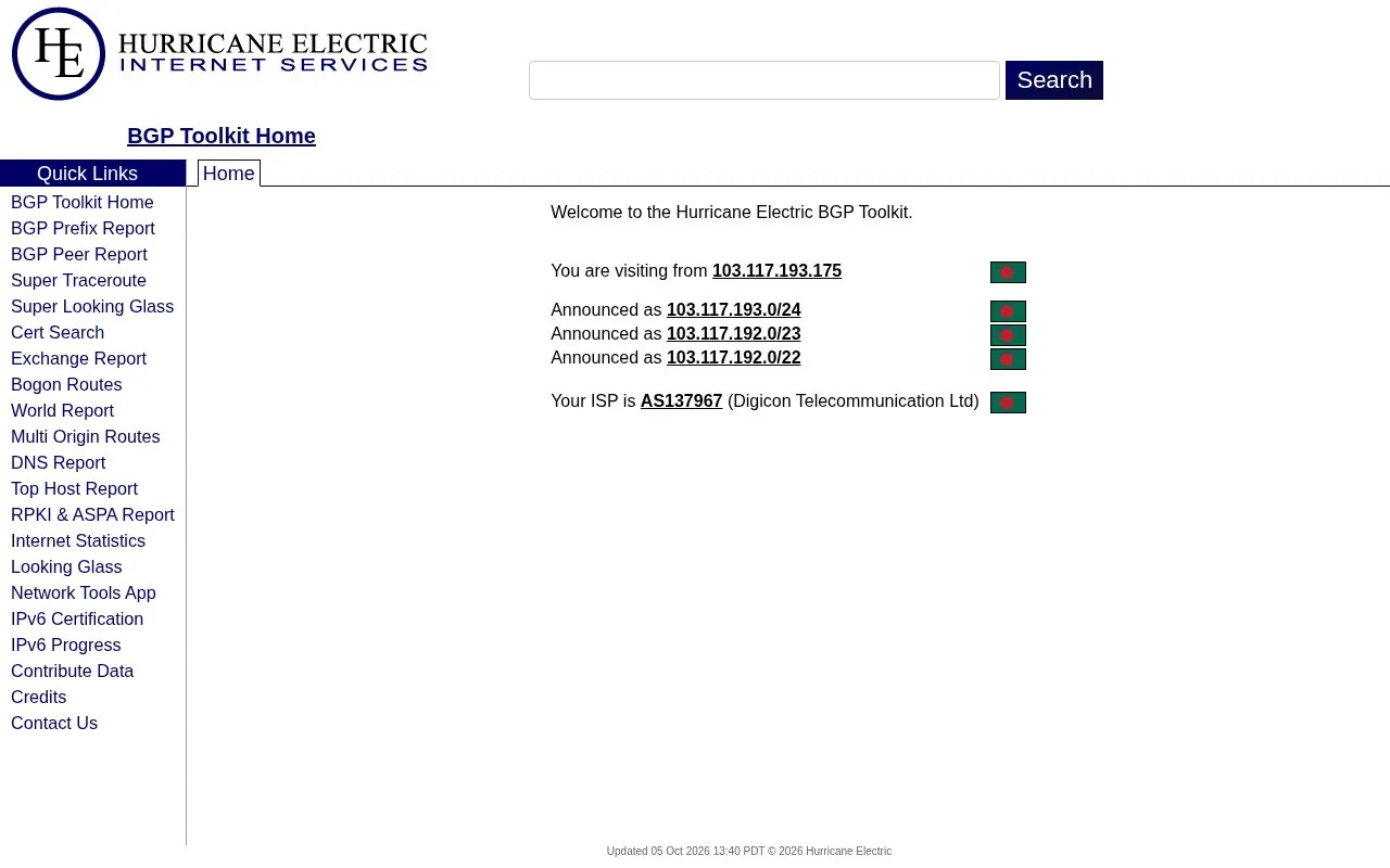 BGP.he.net homepage screenshot