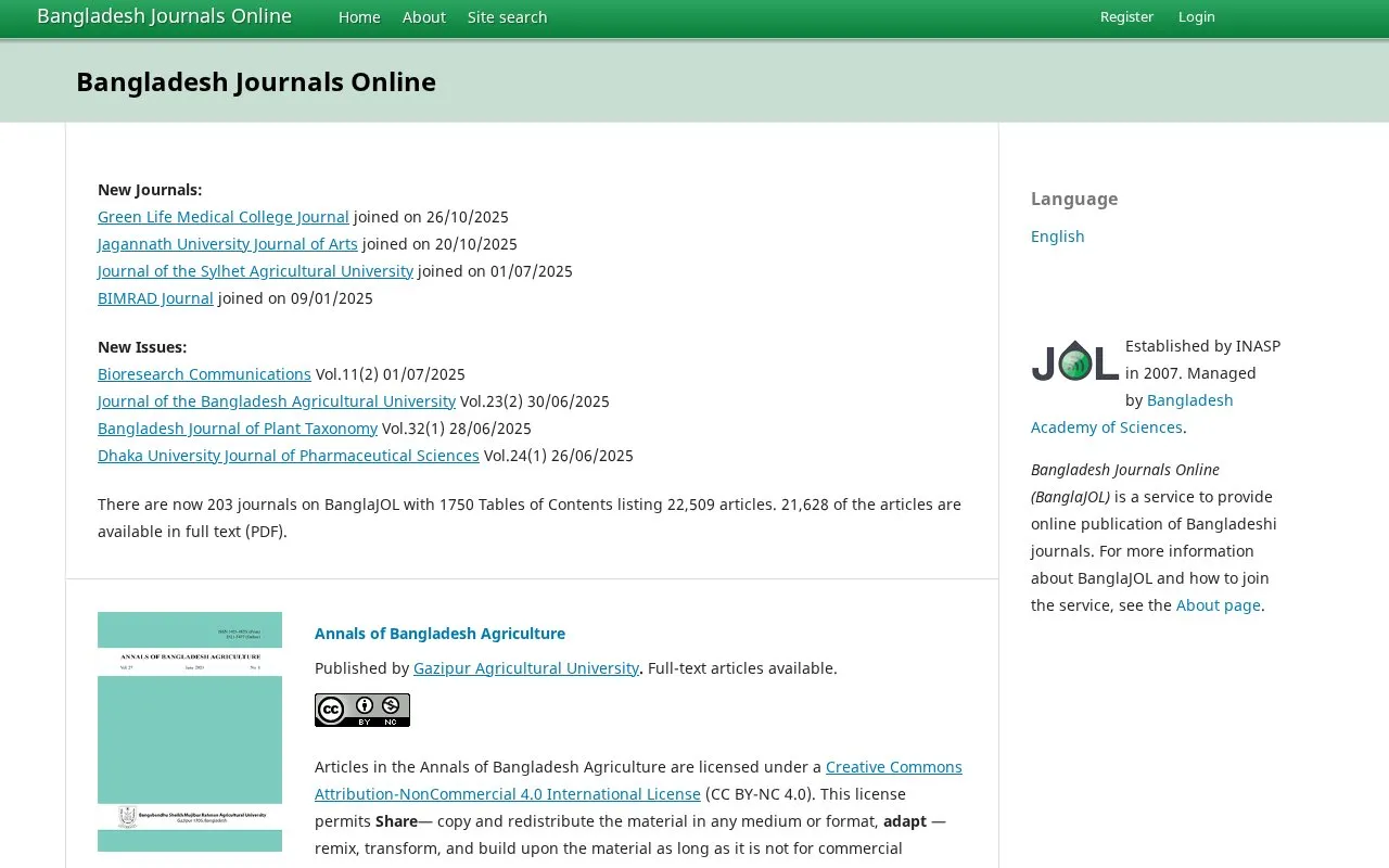 Bangladesh Journals OnLine homepage screenshot