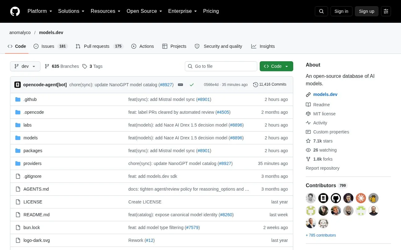 Models.dev homepage screenshot