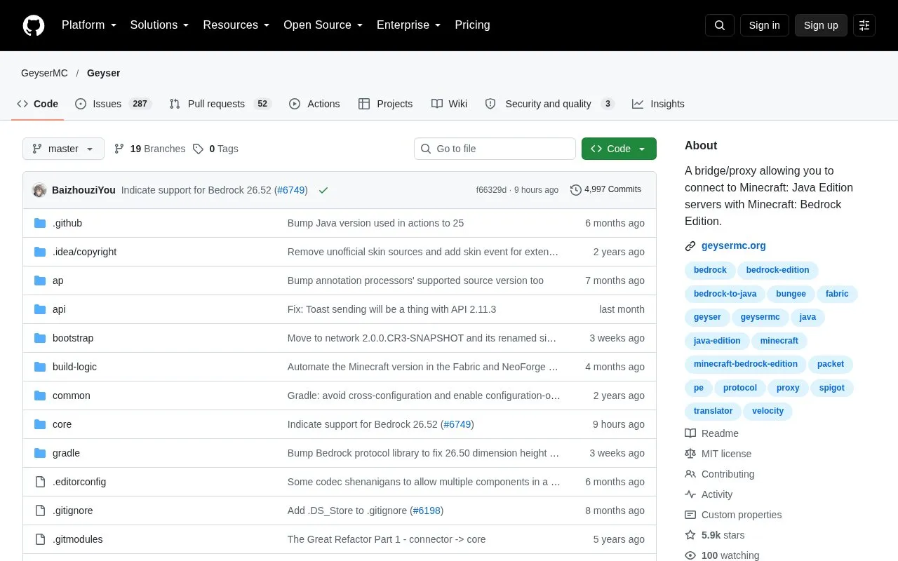 Geyser homepage screenshot