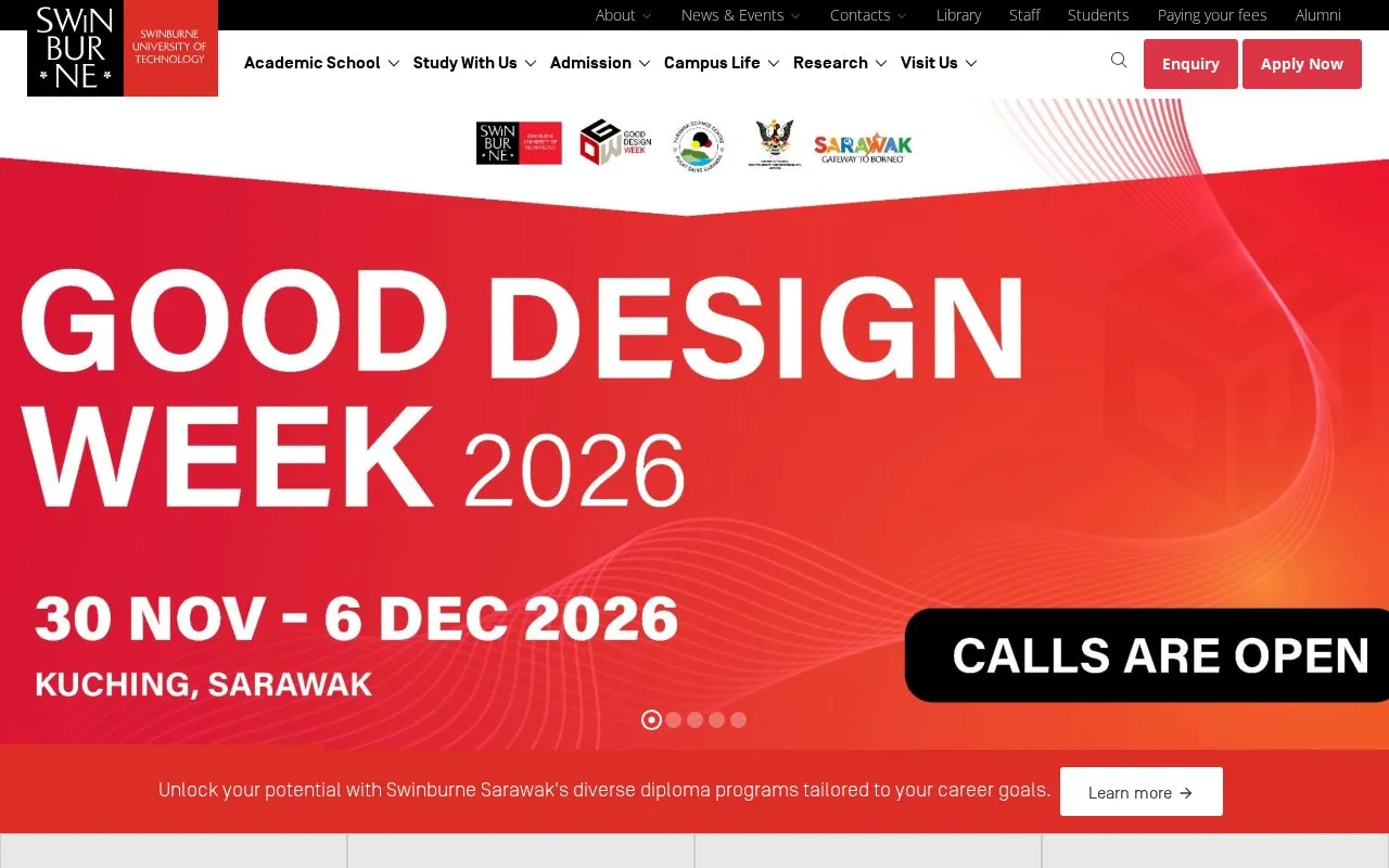 Swinburne University of Technology, Sarawak Campus homepage screenshot