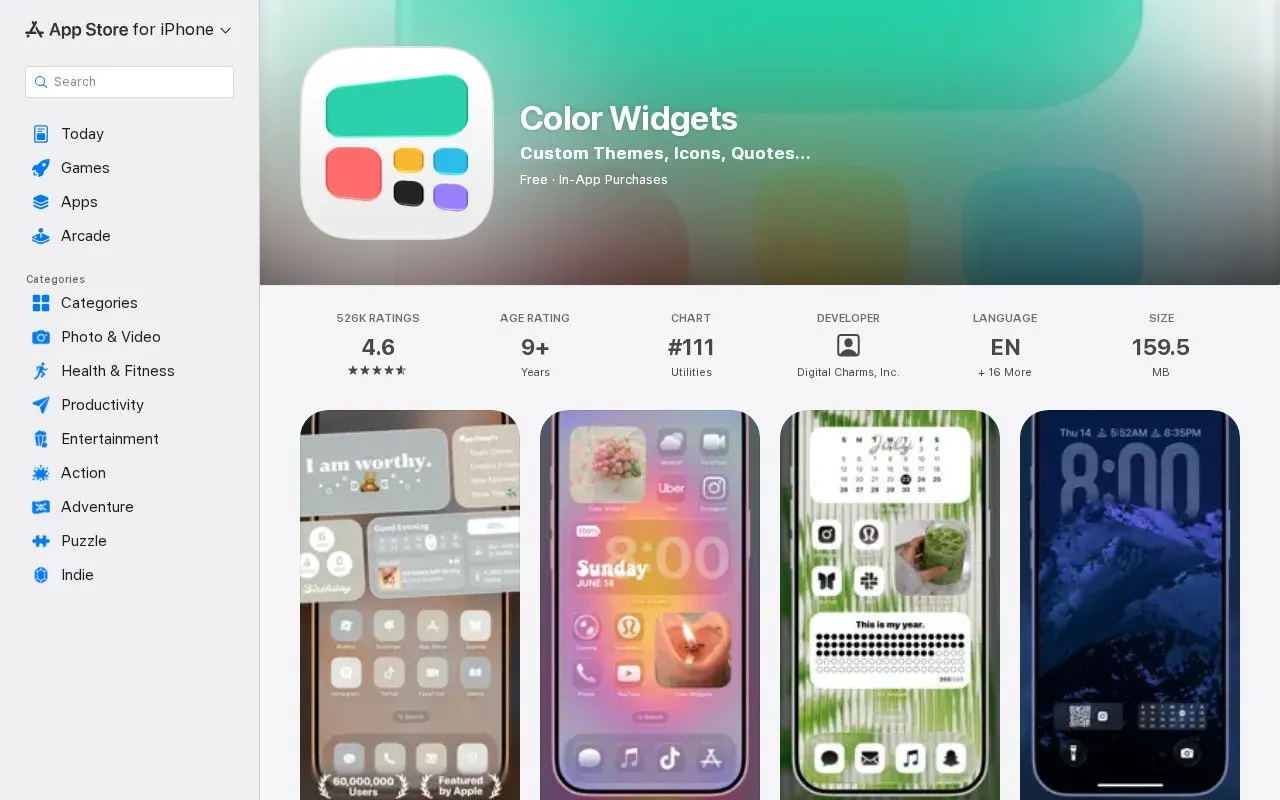 Color Widgets homepage screenshot
