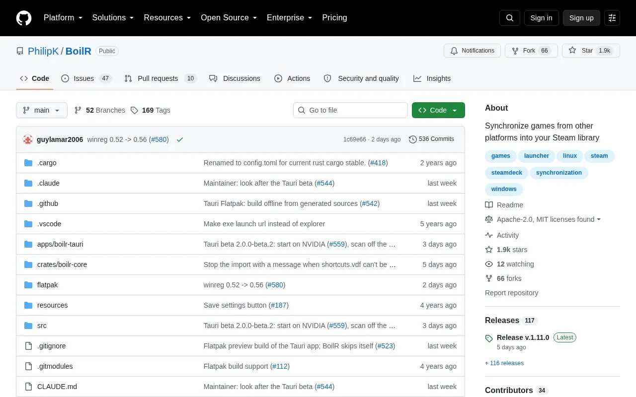 BoilR homepage screenshot
