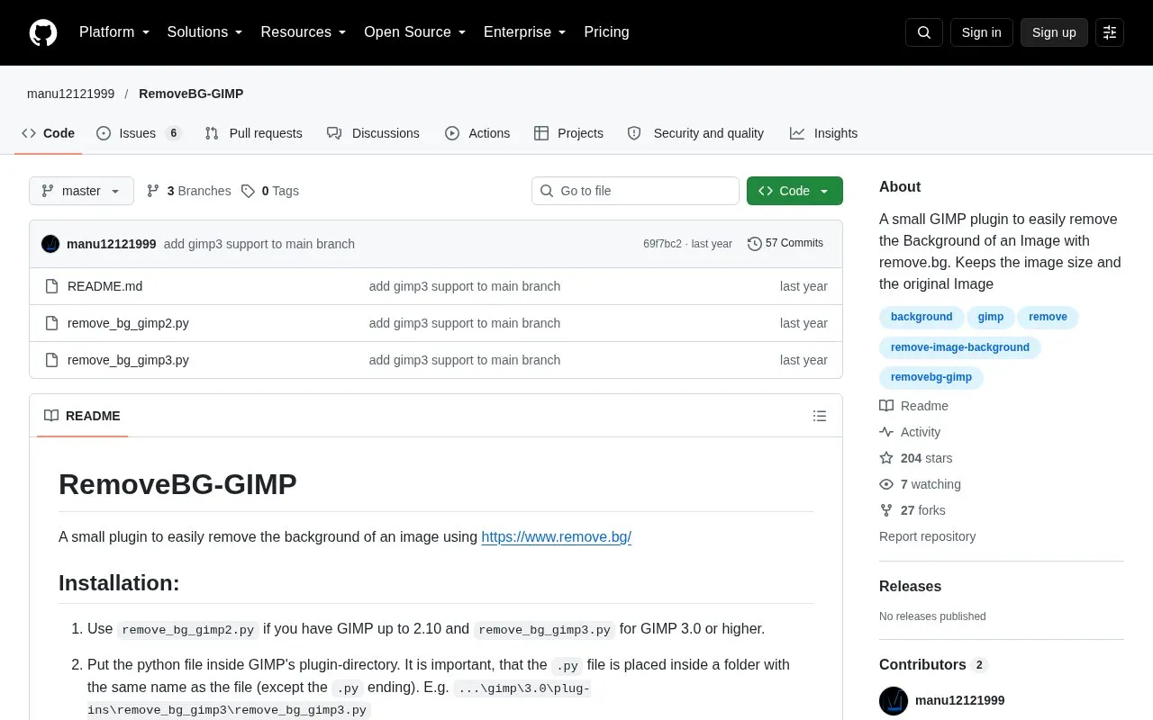 GIMP Plugin homepage screenshot