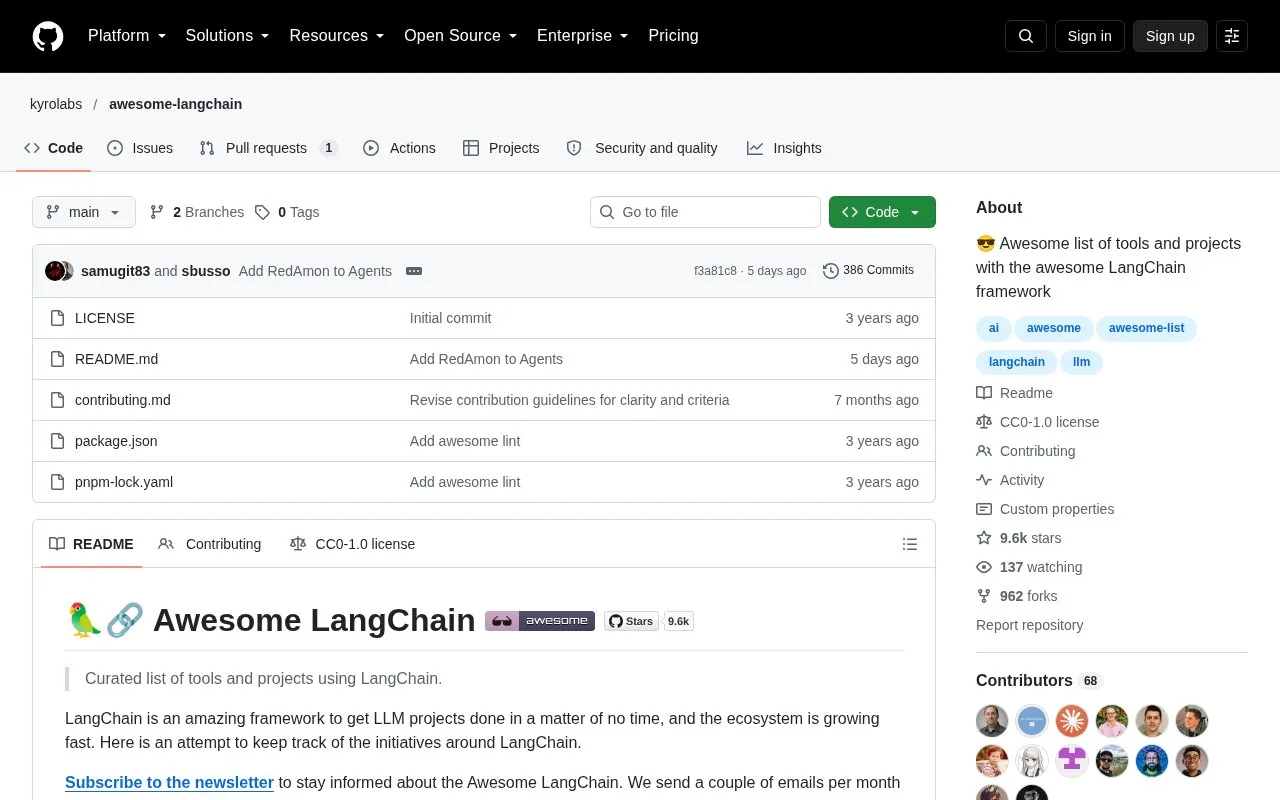kyrolabs/awesome-langchain homepage screenshot