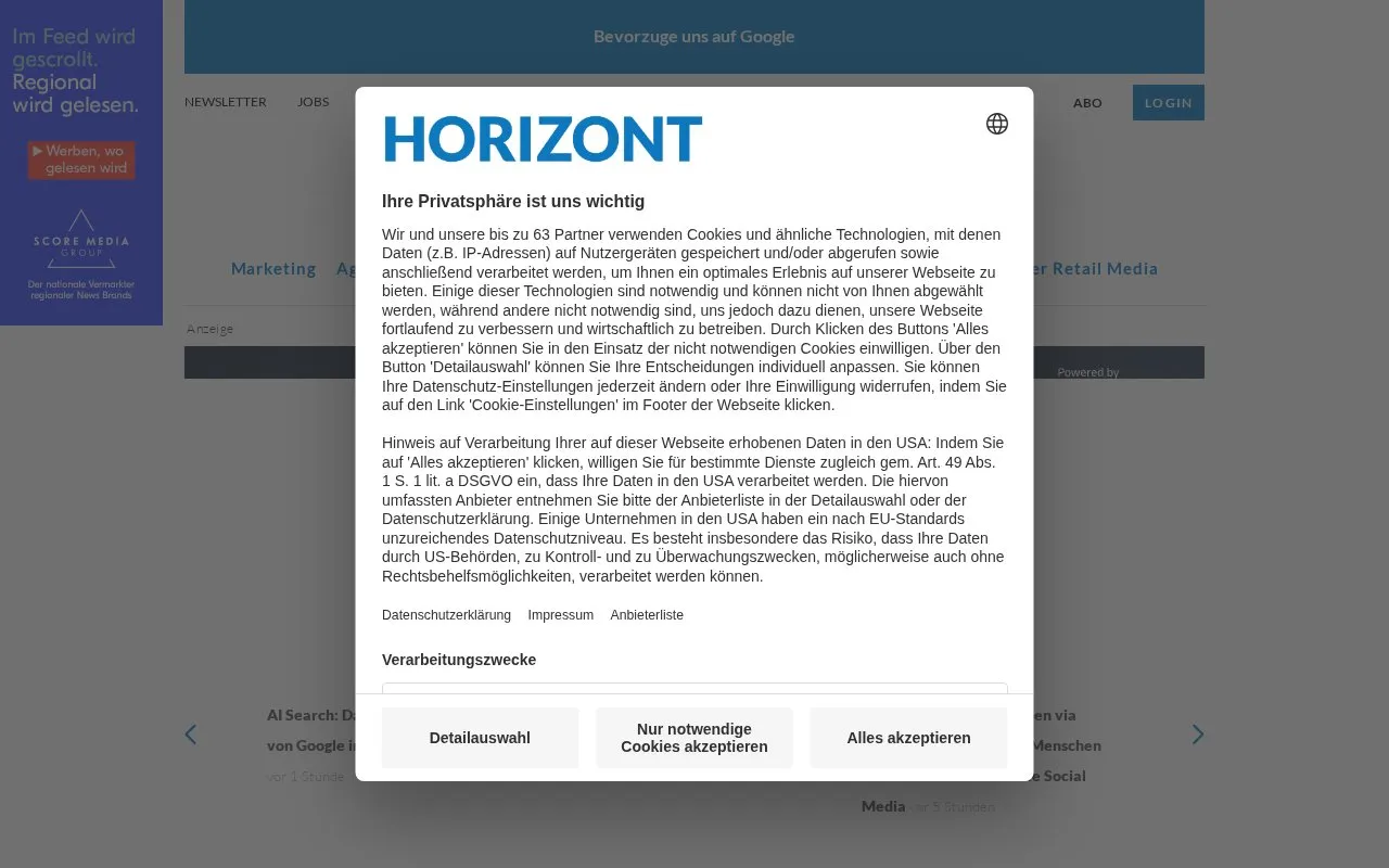 Horizont homepage screenshot