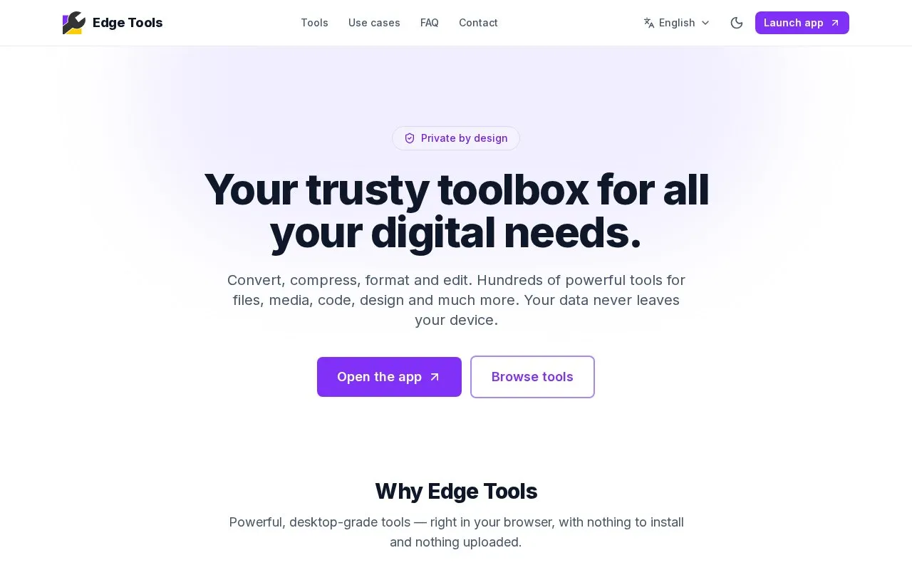 Edge Tools homepage screenshot