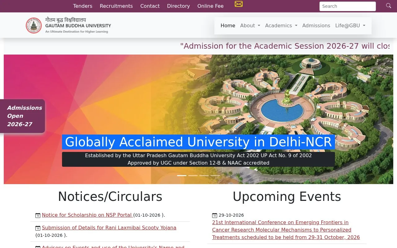 Gautam Buddha University homepage screenshot