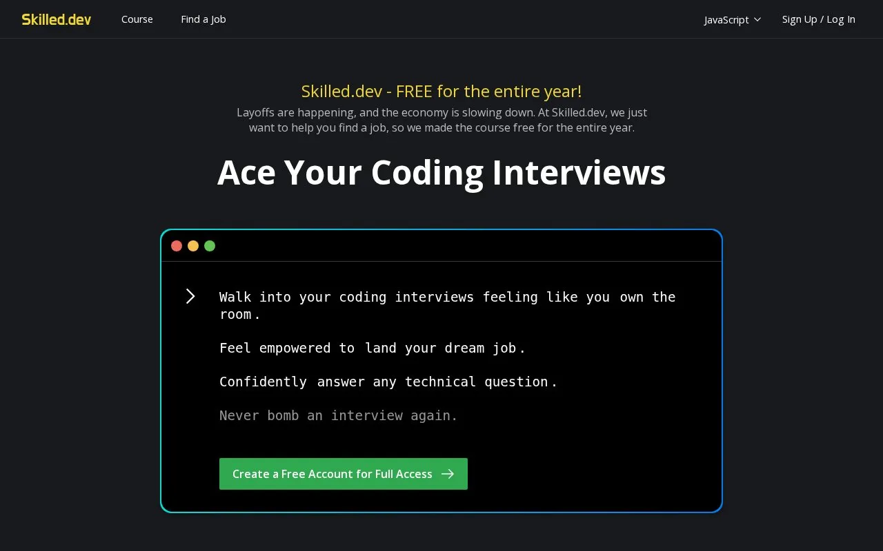 Skilled.dev homepage screenshot