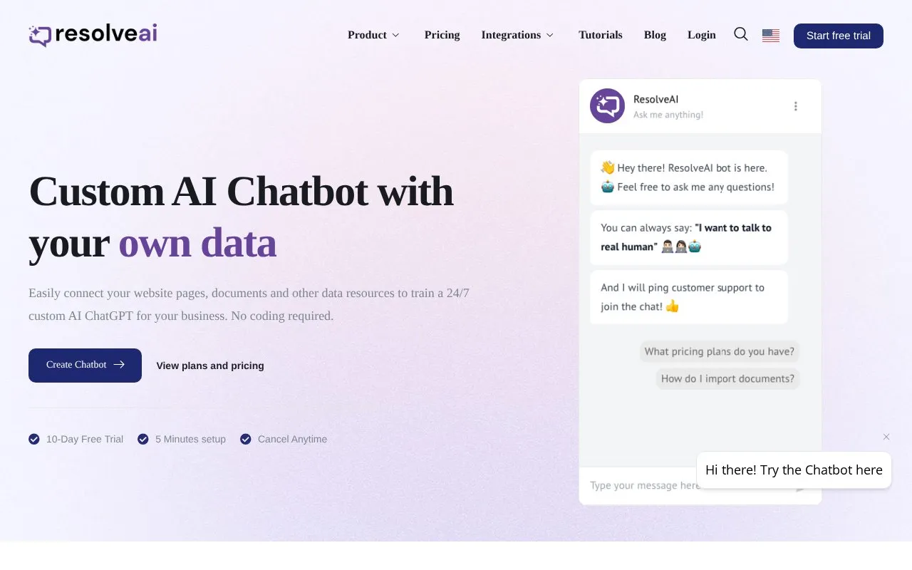 ResolveAI homepage screenshot