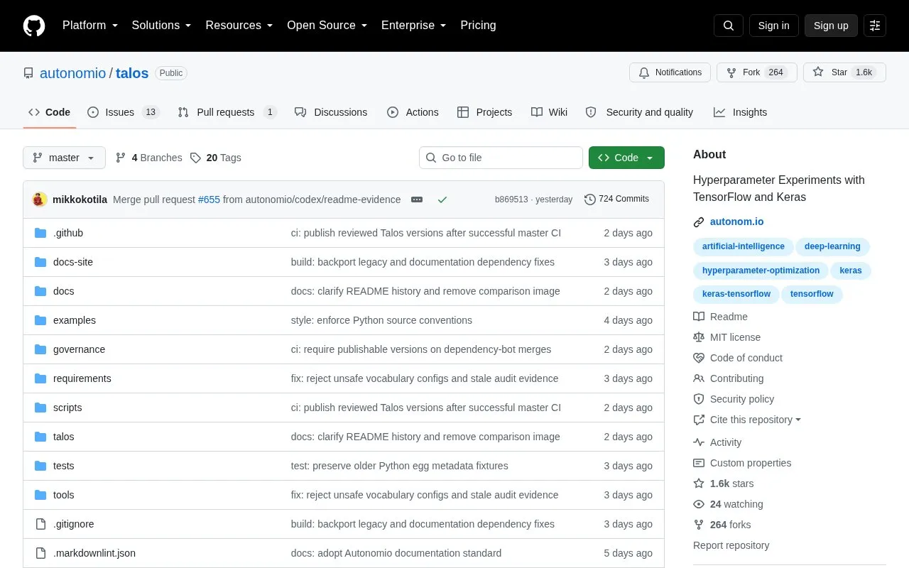 Talos homepage screenshot