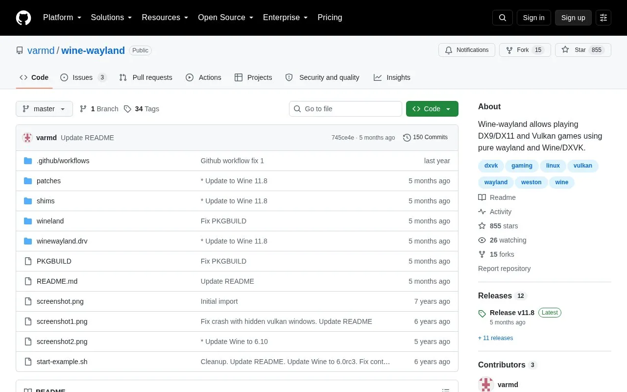 wine-wayland homepage screenshot