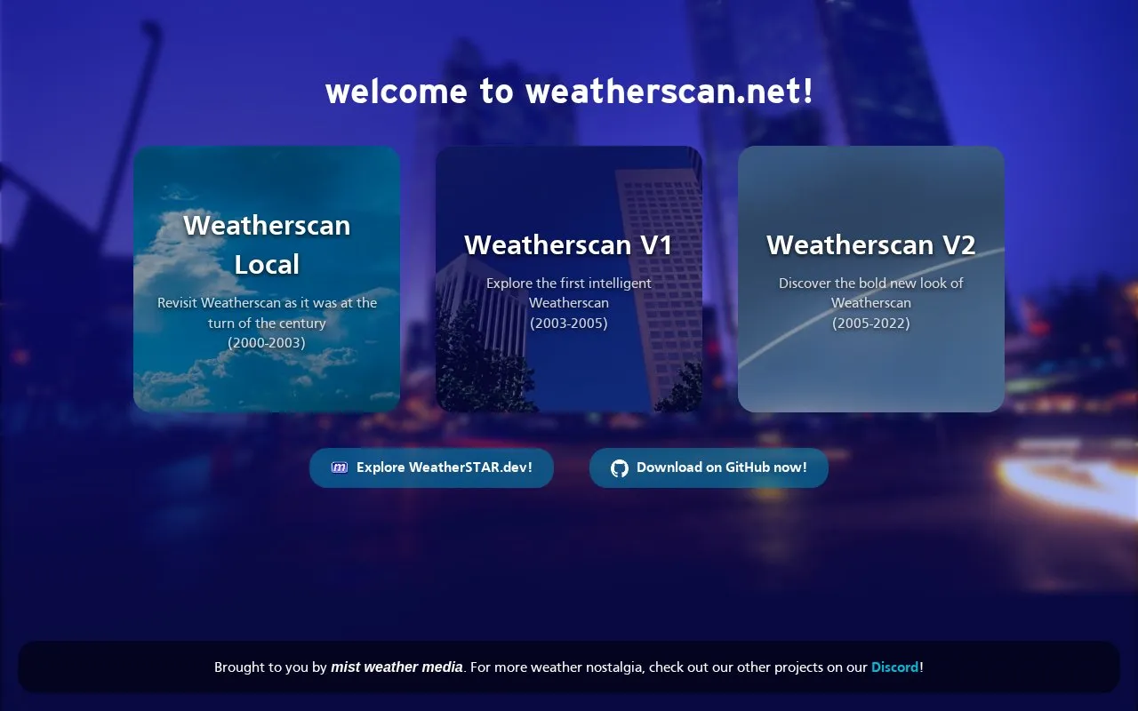 WeatherScan homepage screenshot