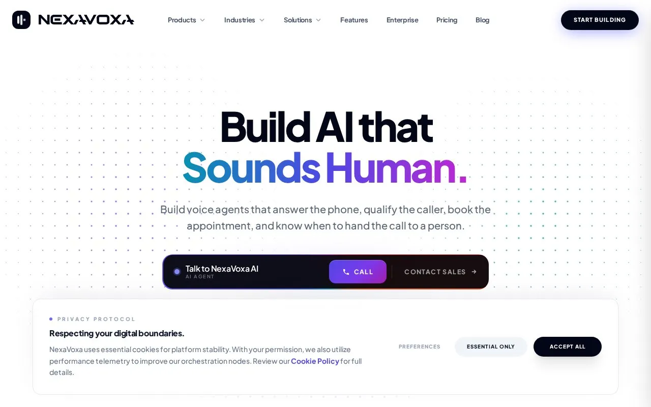 NexaVoxa homepage screenshot