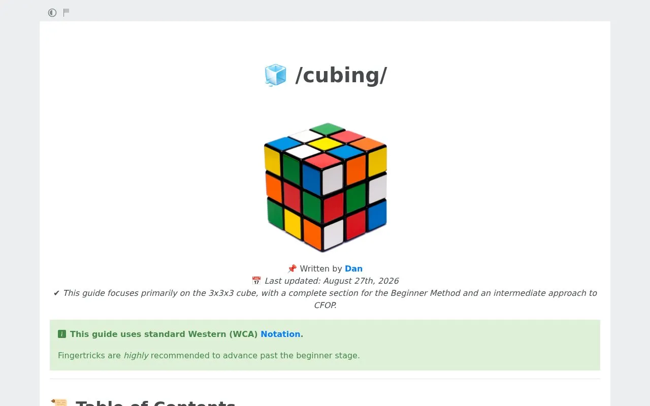 Rubiks Cube Guide homepage screenshot