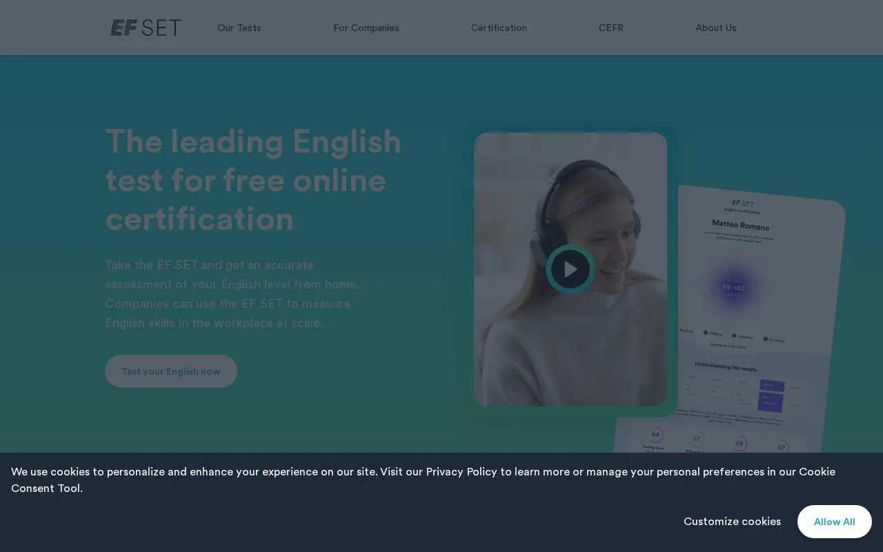 EFSET homepage screenshot