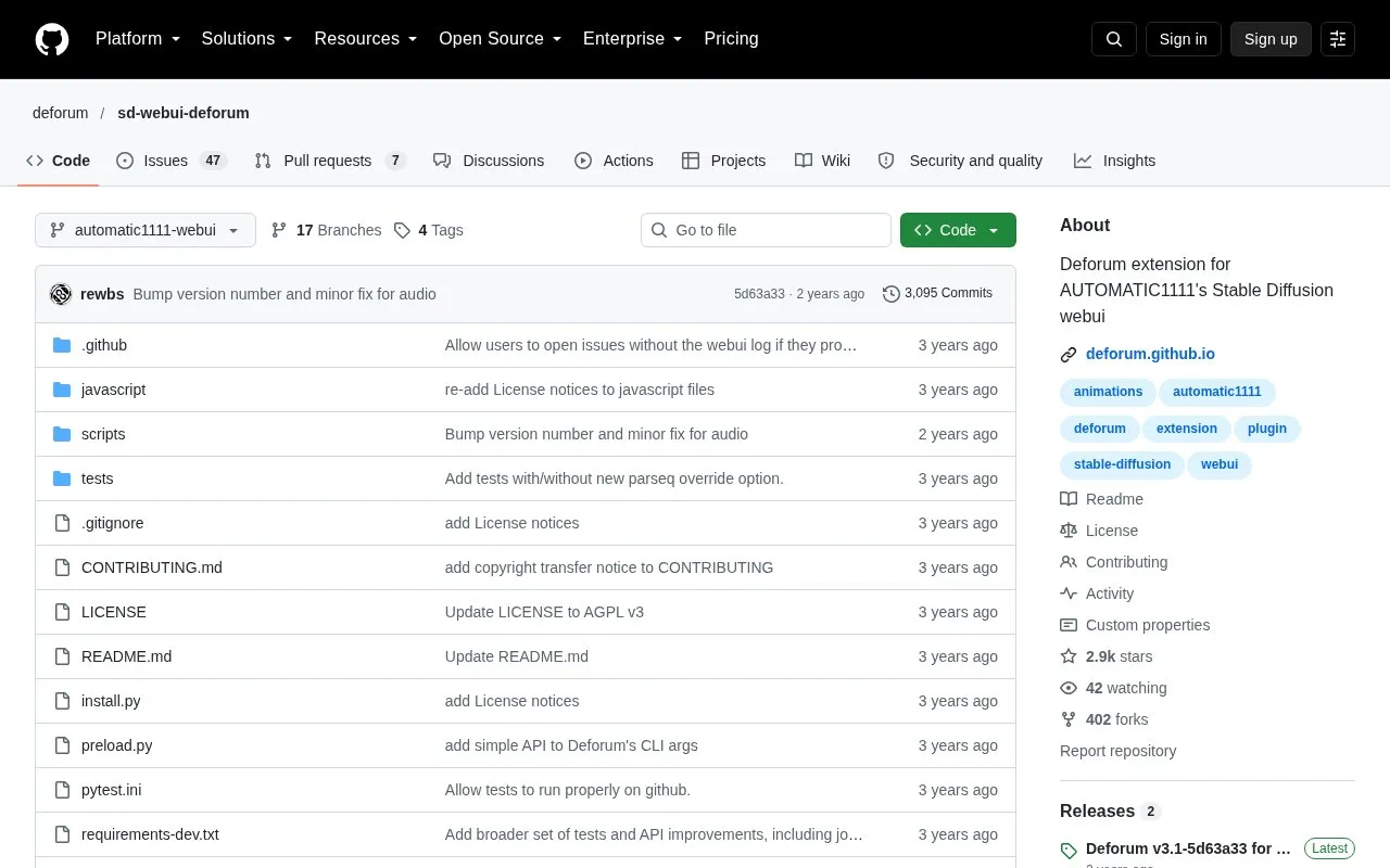 deforum-art/sd-webui-deforum homepage screenshot