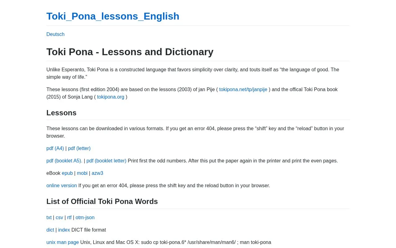 Jan Lope Toki Pona homepage screenshot