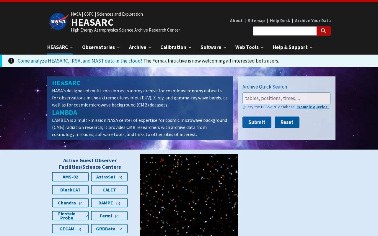High Energy Astrophysics Science Archive Research Center homepage screenshot