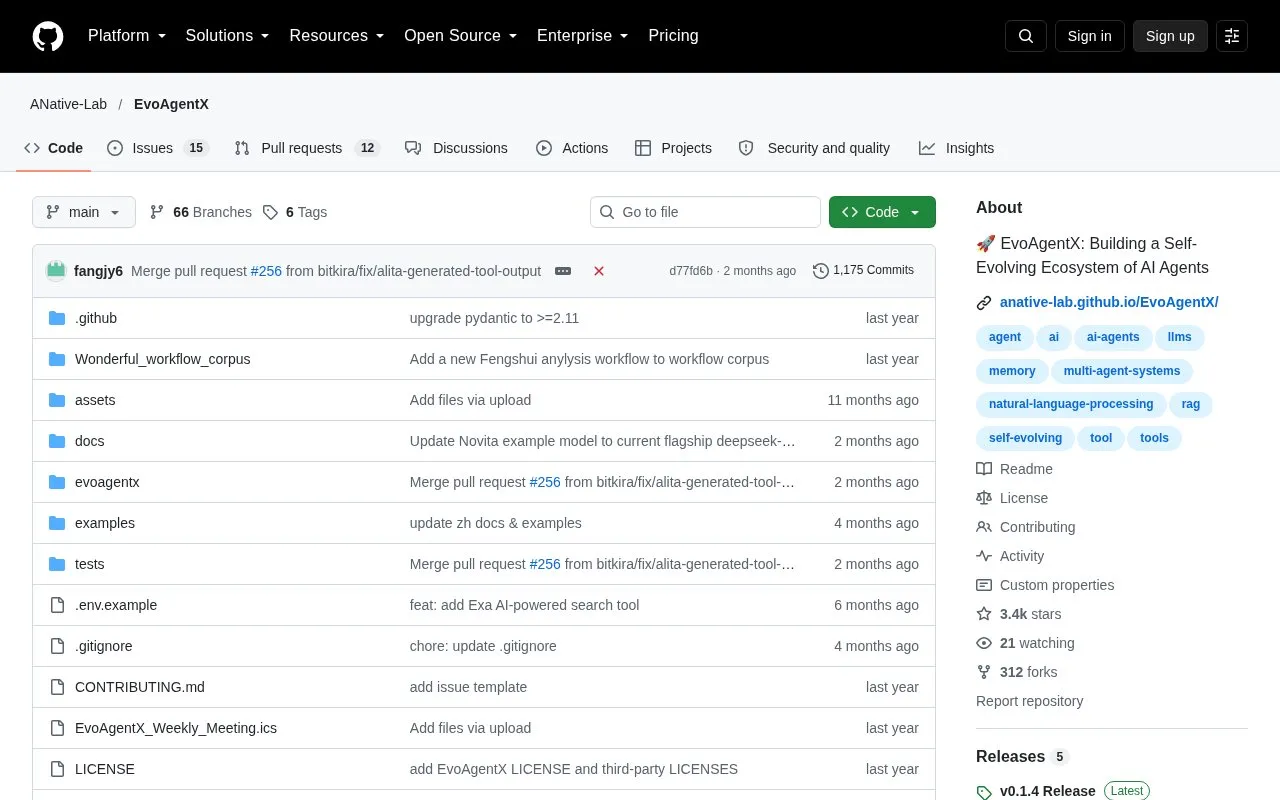 EvoAgentX homepage screenshot