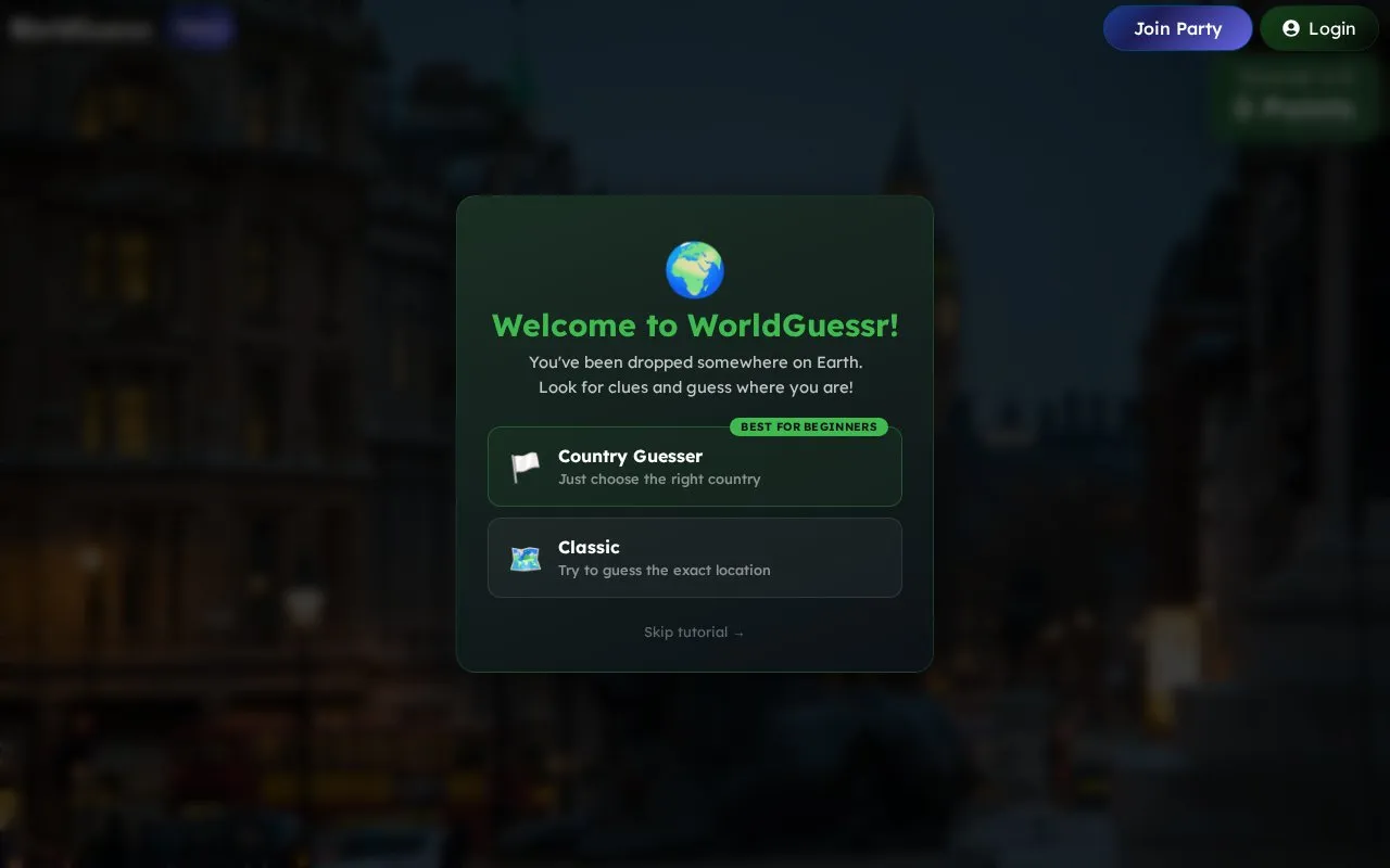 WorldGuessr homepage screenshot