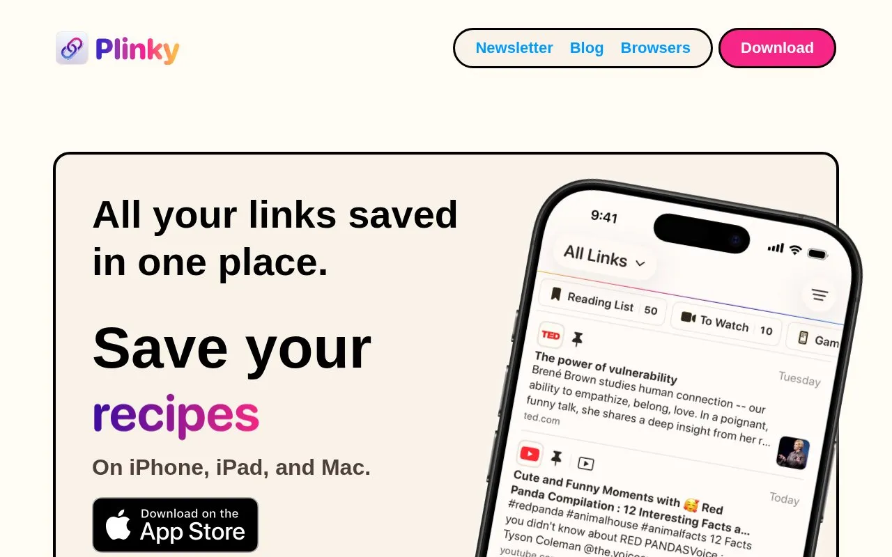 Plinky homepage screenshot