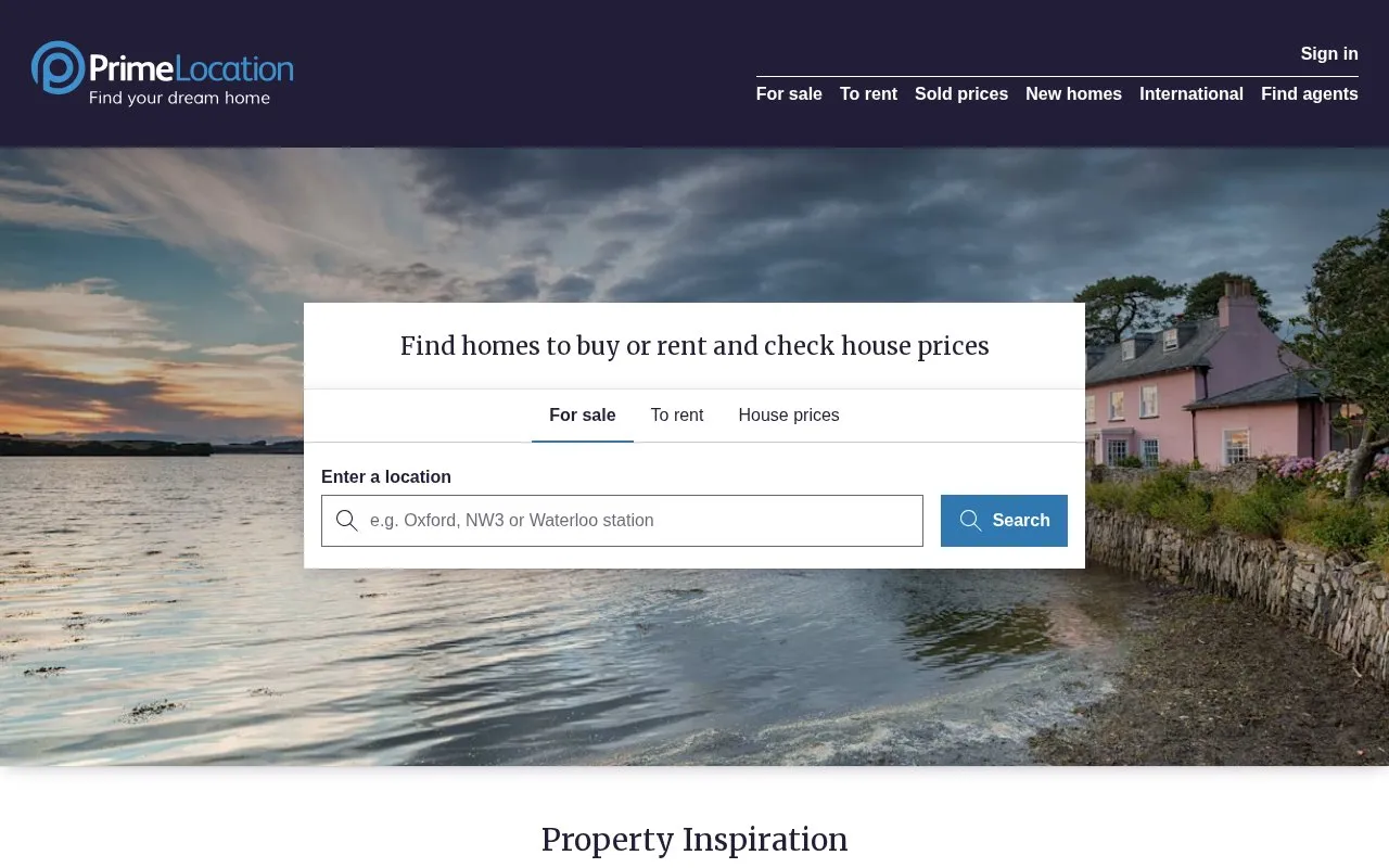 PrimeLocation homepage screenshot