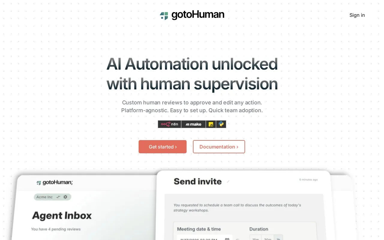 gotoHuman homepage screenshot