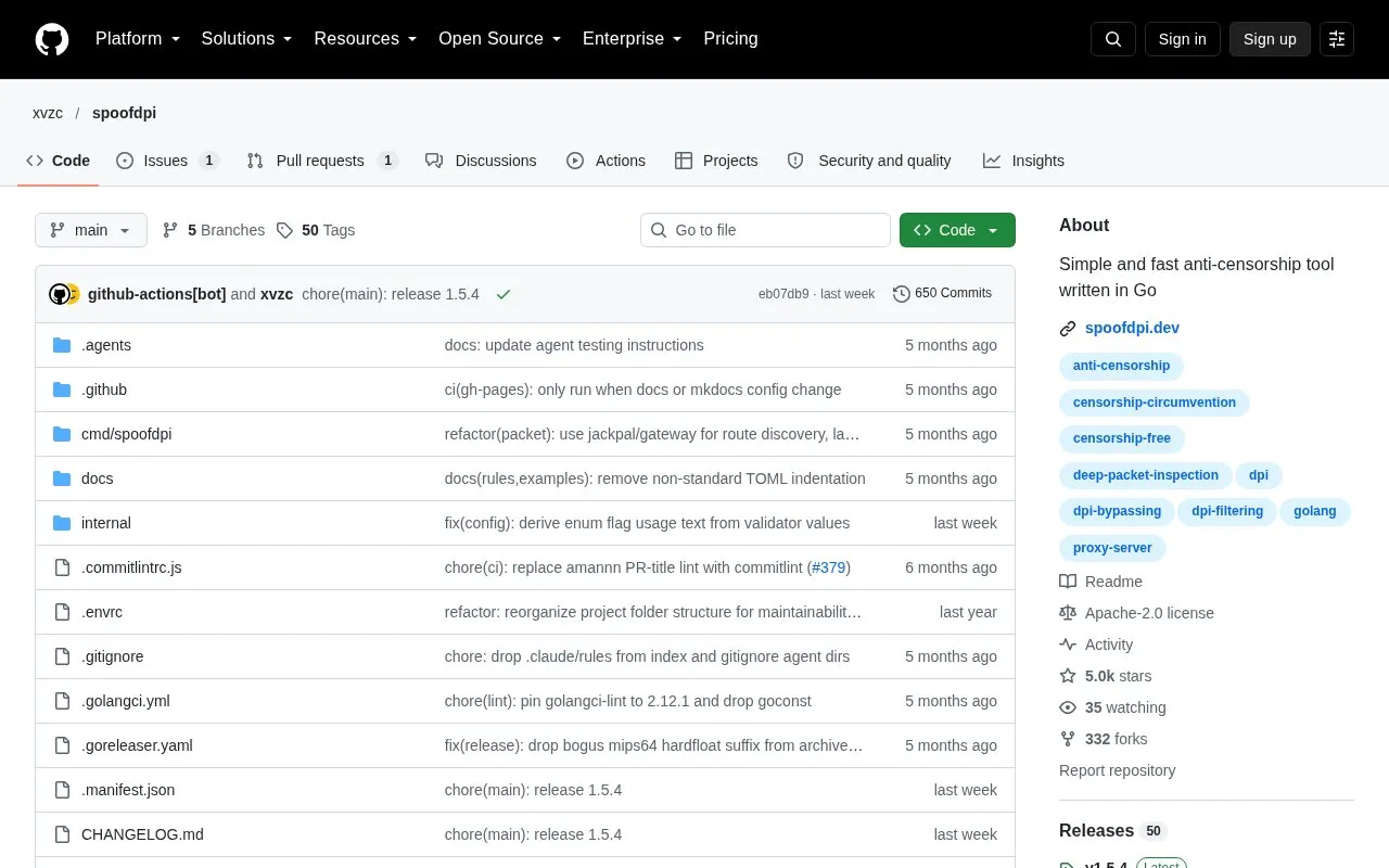 SpoofDPI homepage screenshot