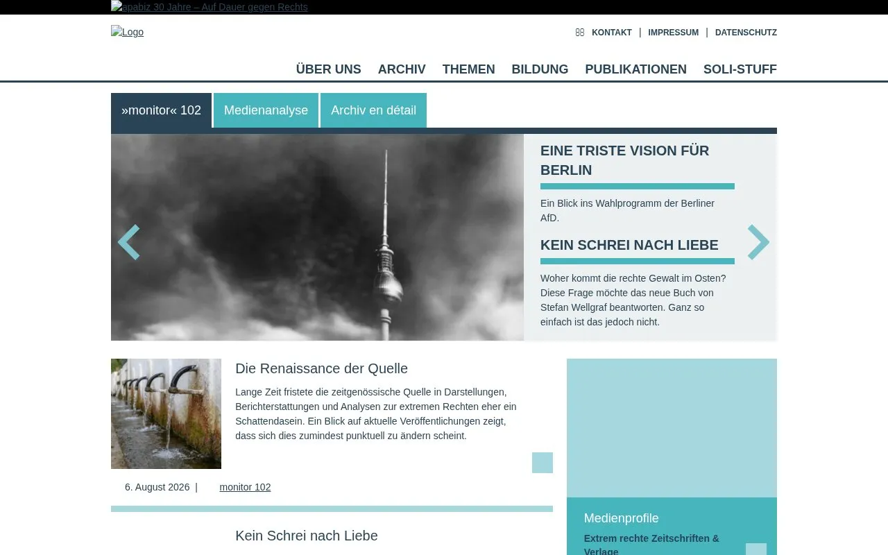 Antifaschistisches Pressearchiv und Bildungszentrum Berlin homepage screenshot