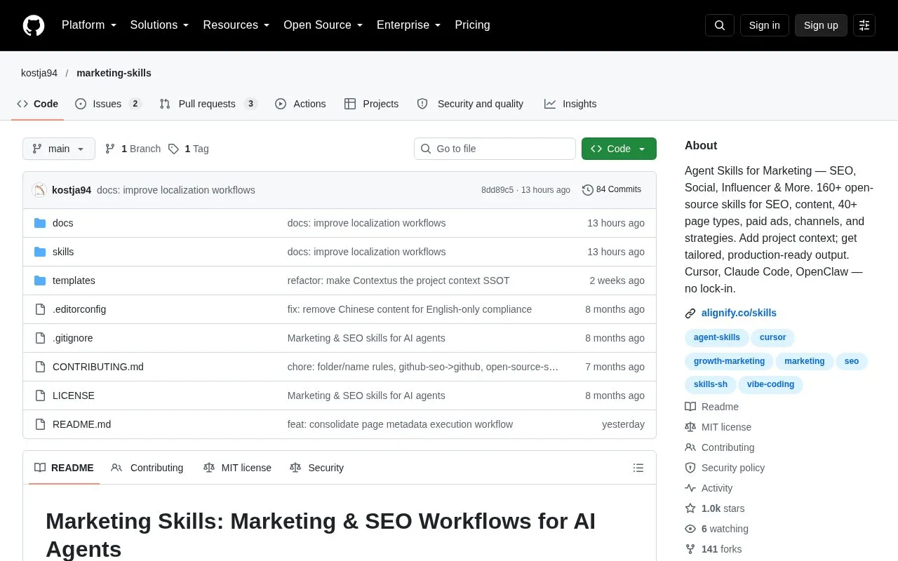marketing-skills homepage screenshot