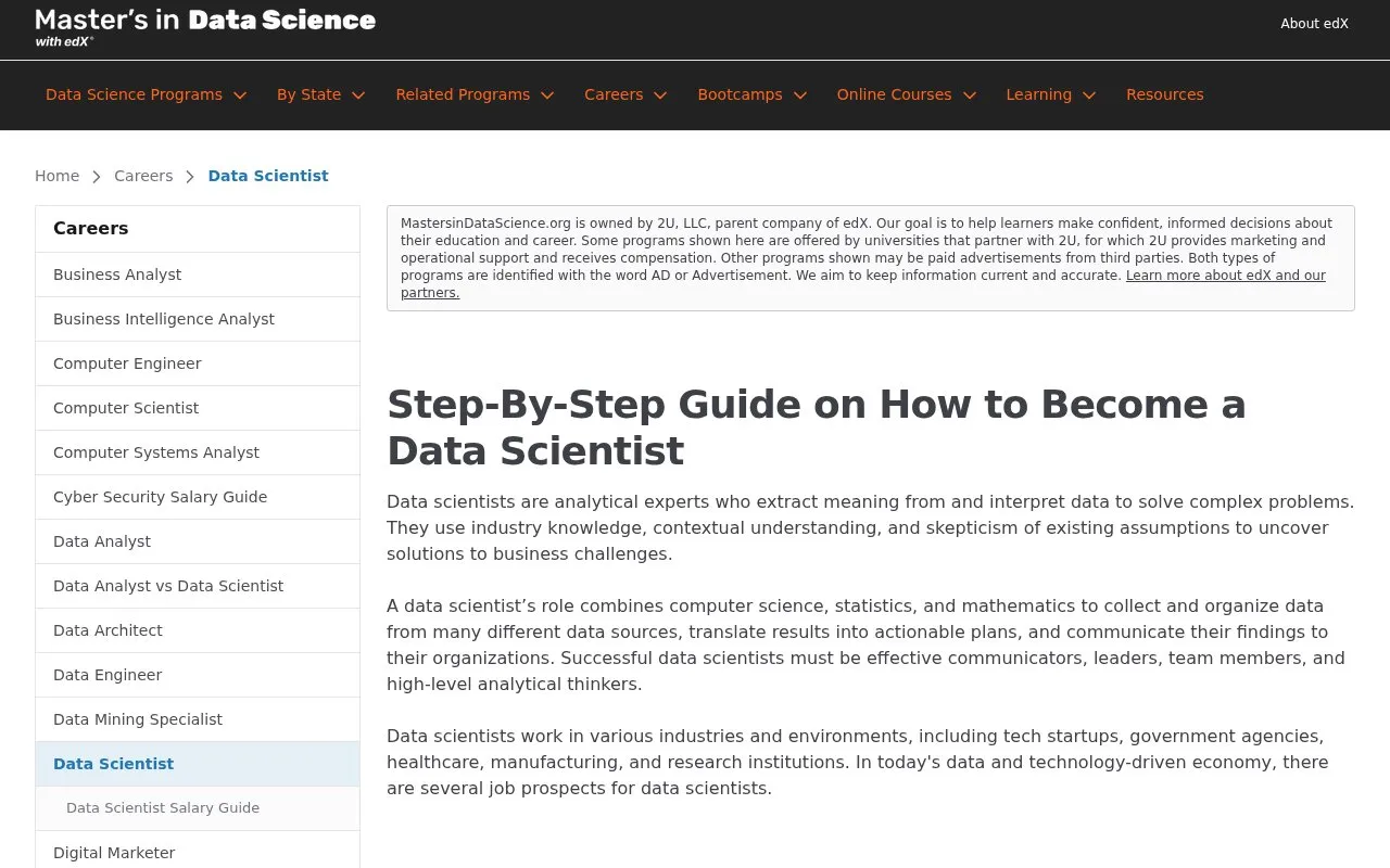 How to Become a Data Scientist homepage screenshot