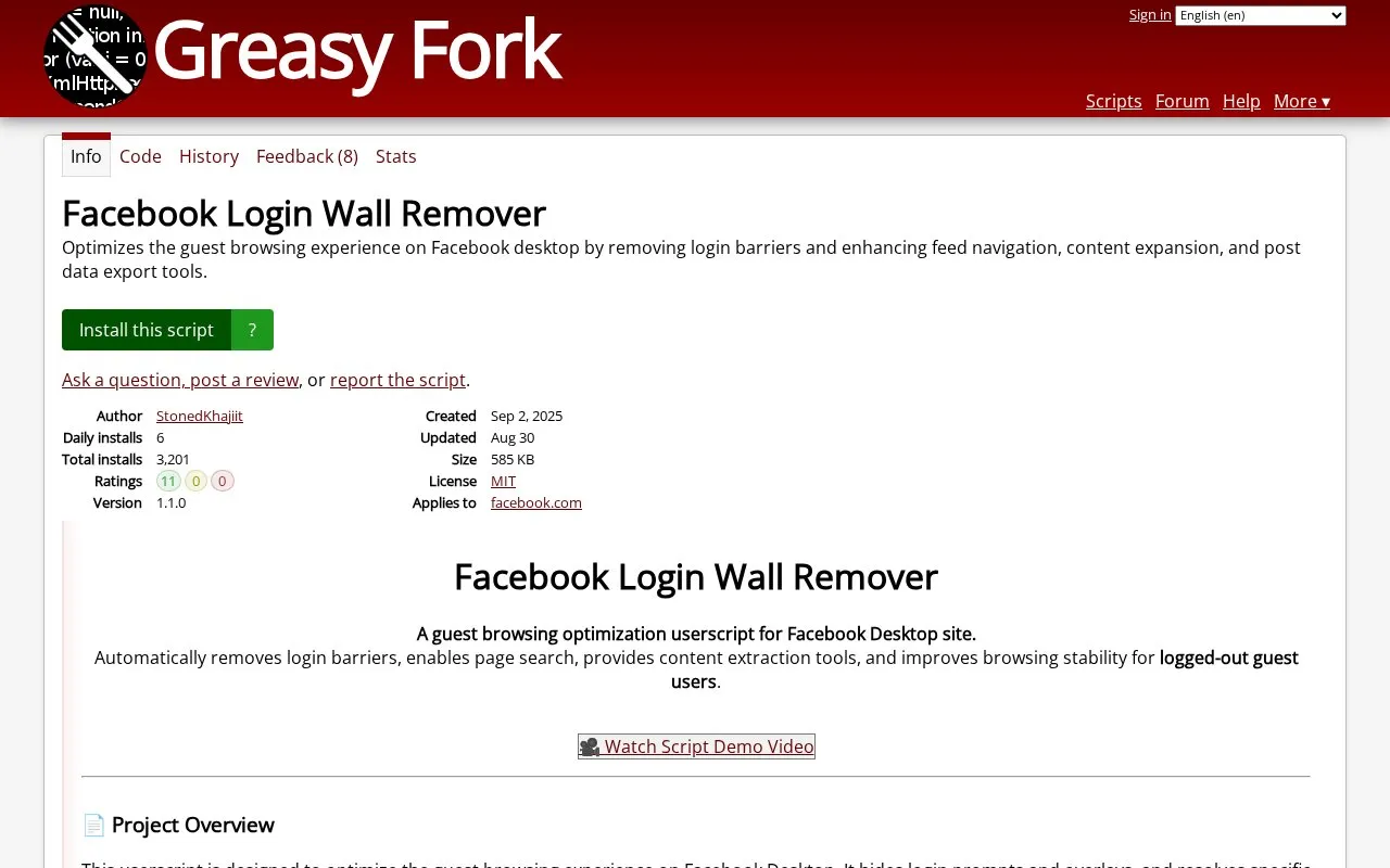 FB Login Wall Remover homepage screenshot