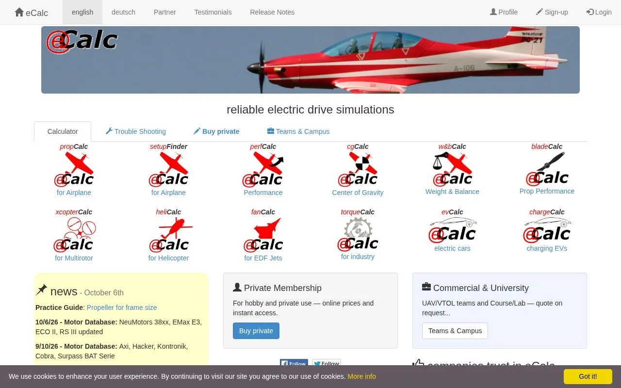 eCalc homepage screenshot