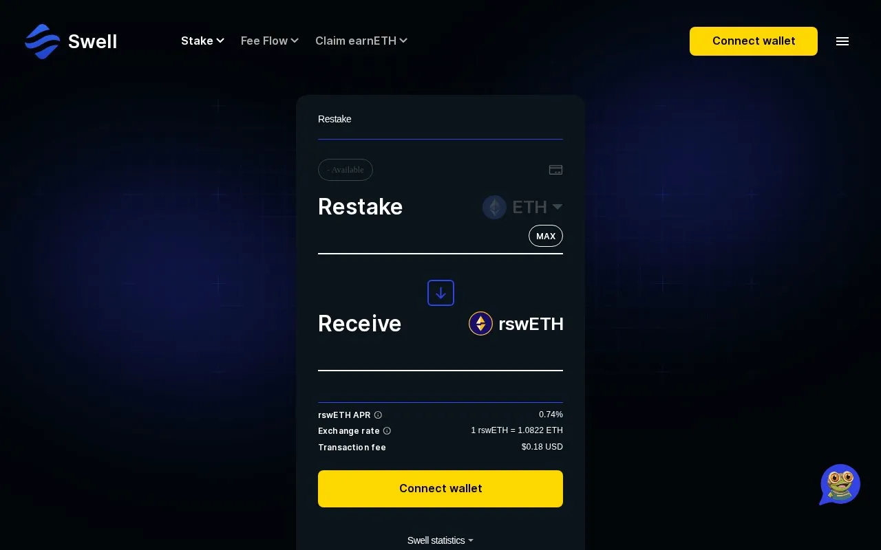 Swell Liquid Staking homepage screenshot