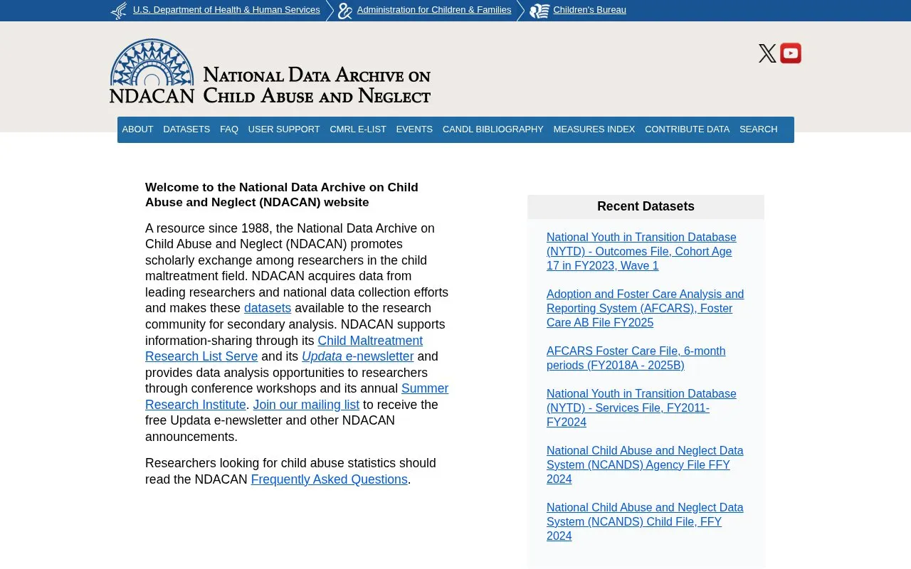 National Data Archive on Child Abuse and Neglect homepage screenshot