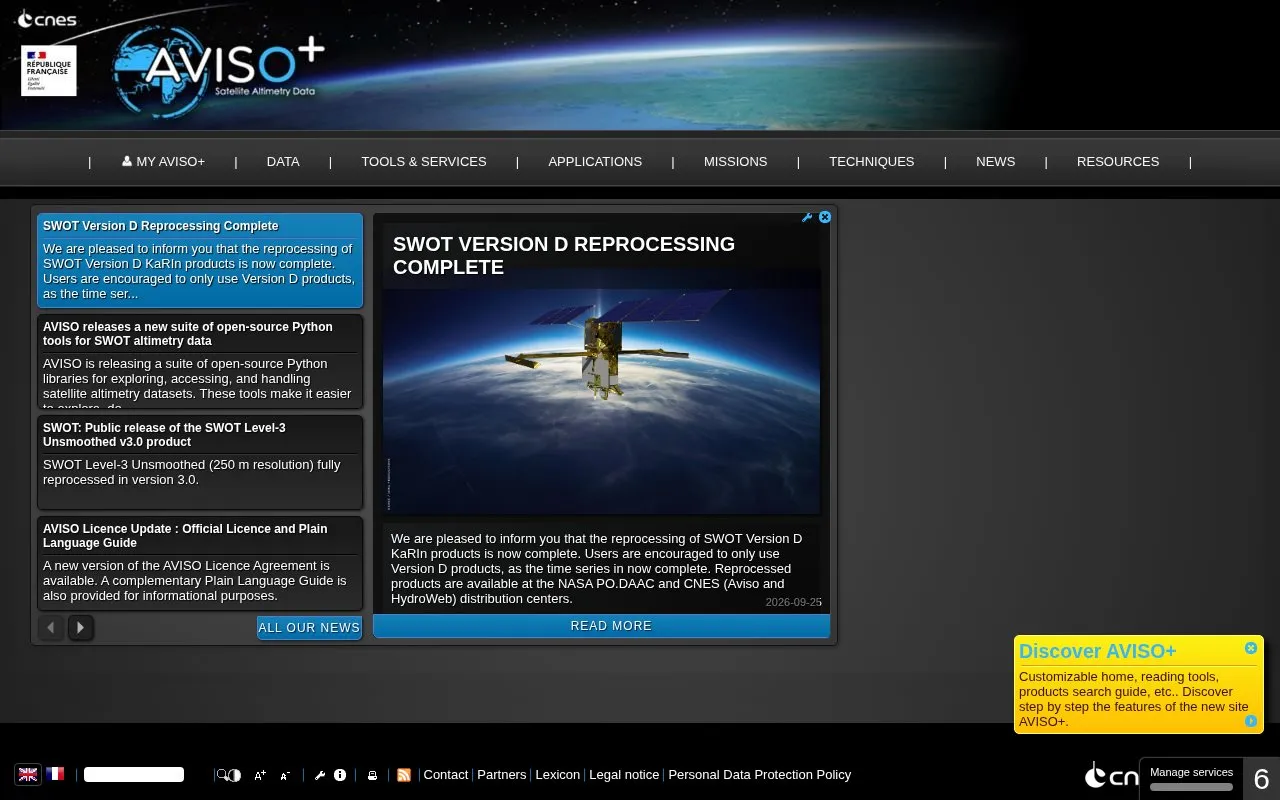 AVISO+ homepage screenshot