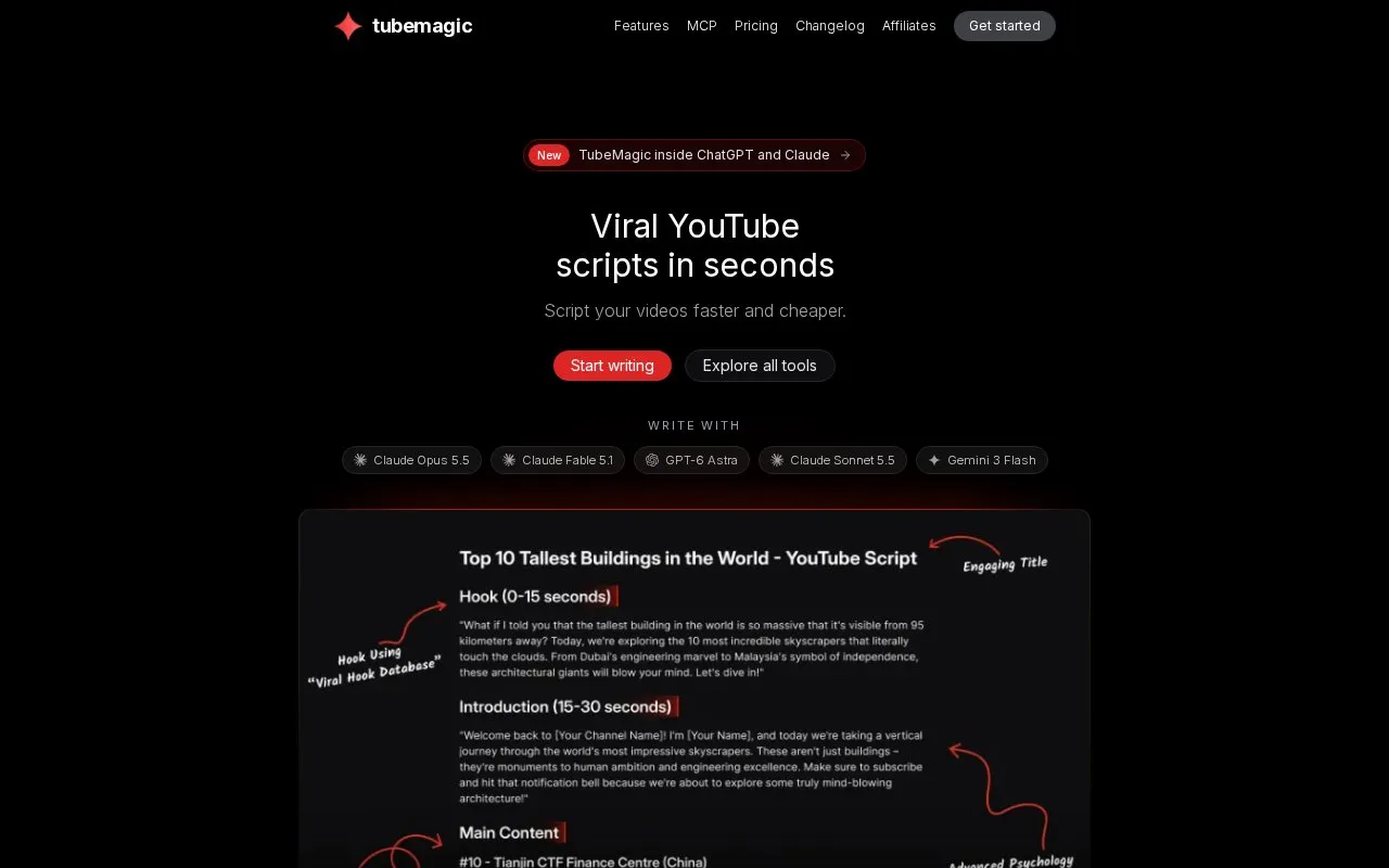 TubeMagic homepage screenshot