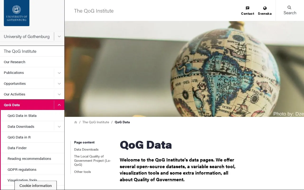 Quality of Government Institute's Data homepage screenshot
