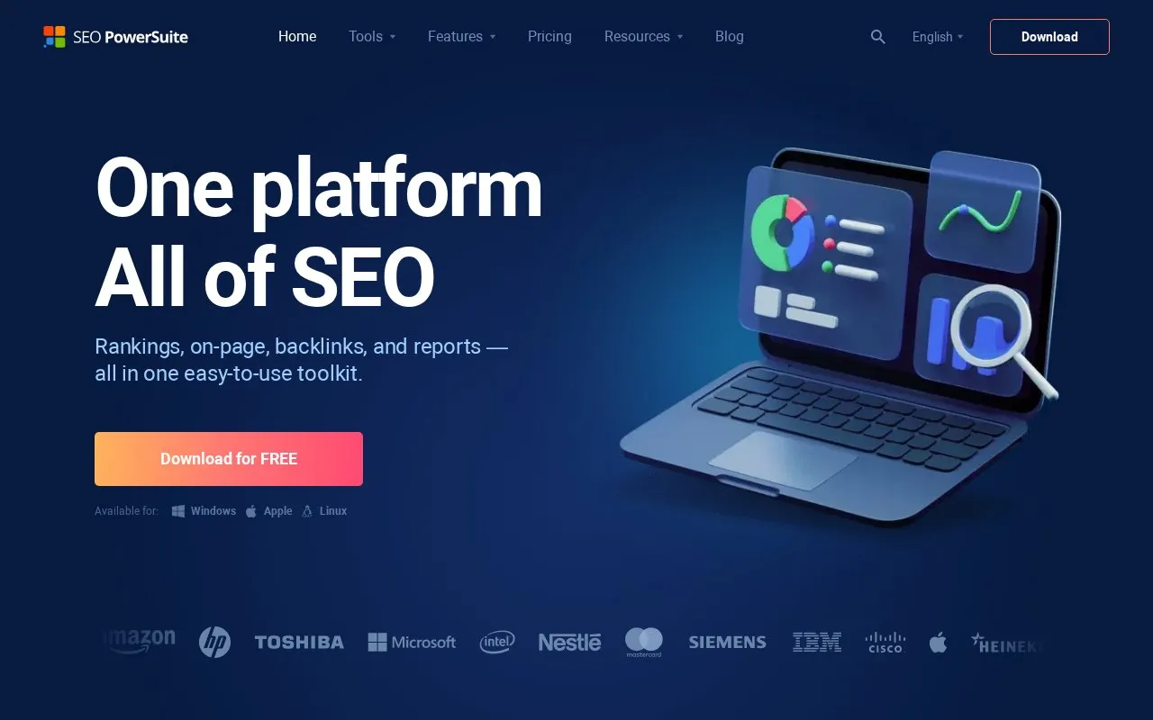 SEO PowerSuite homepage screenshot
