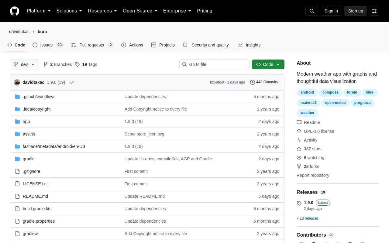 Bura homepage screenshot