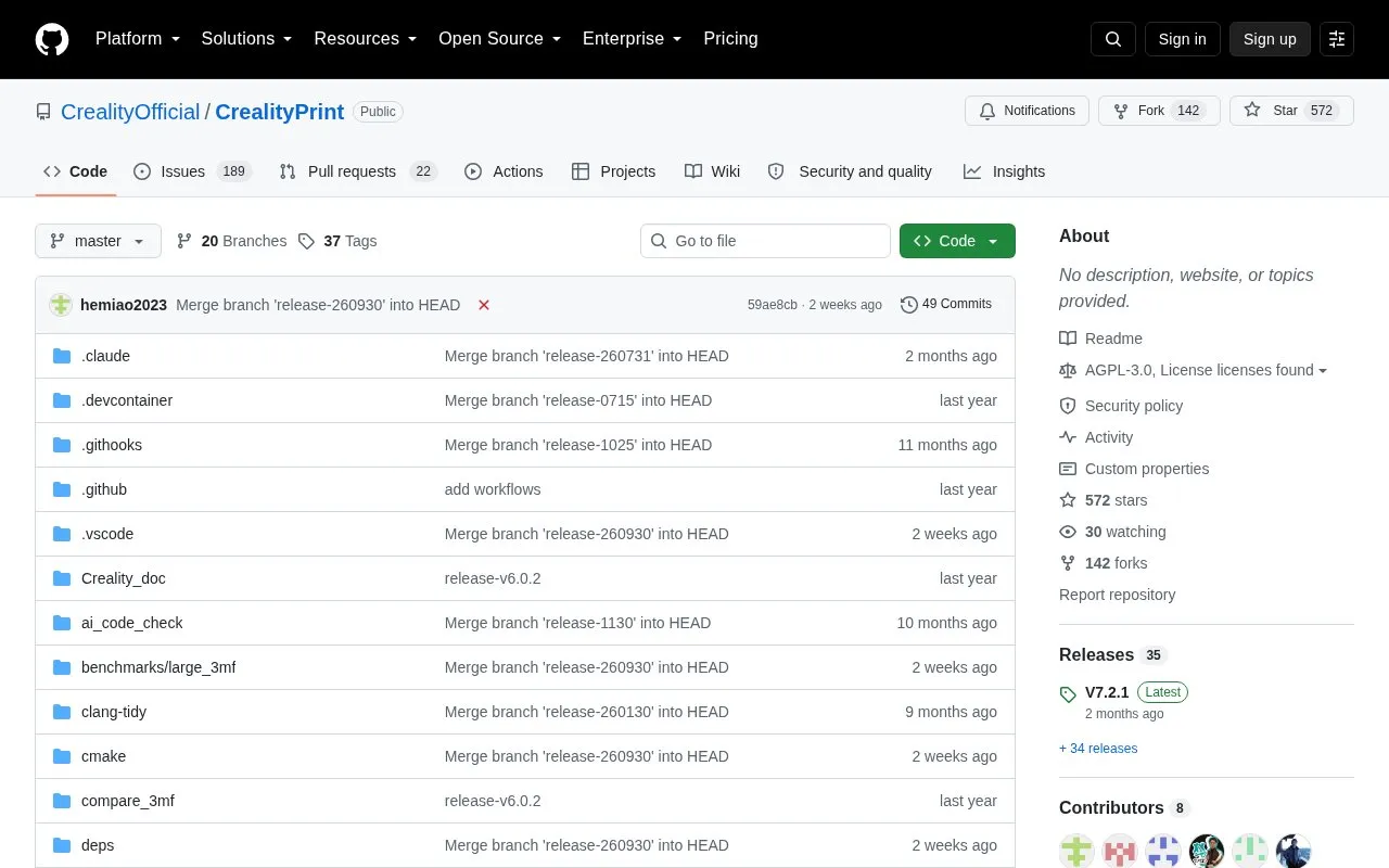 CrealityPrint homepage screenshot