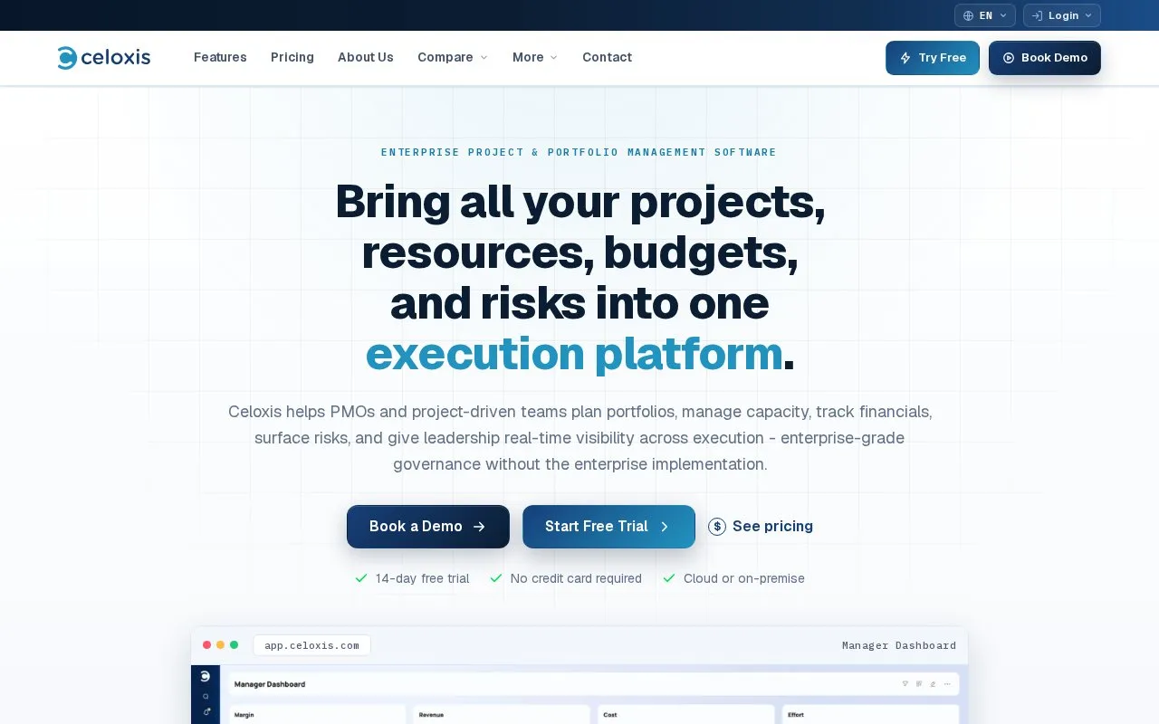 Celoxis homepage screenshot