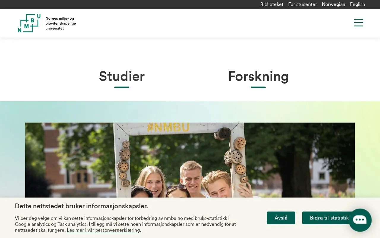 Norwegian University of Life Sciences homepage screenshot
