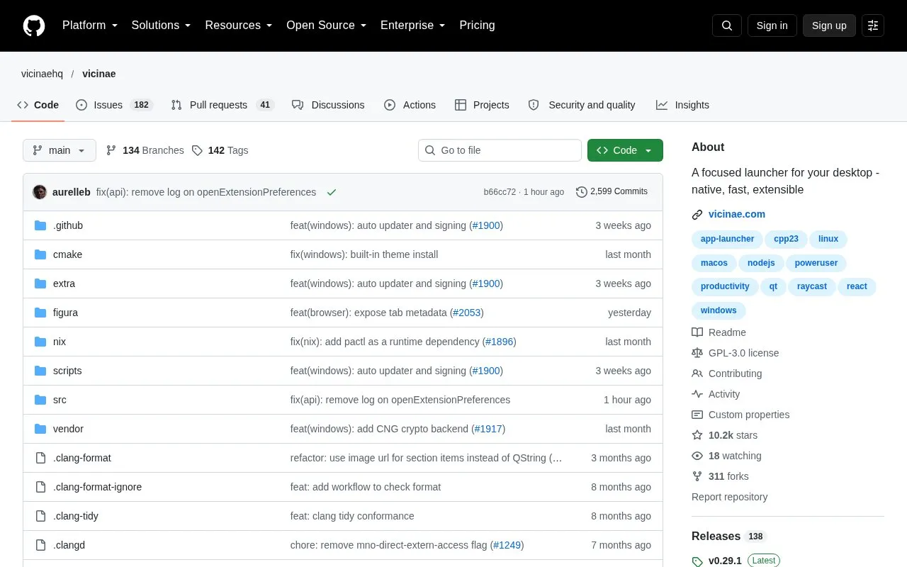 Vicinae homepage screenshot
