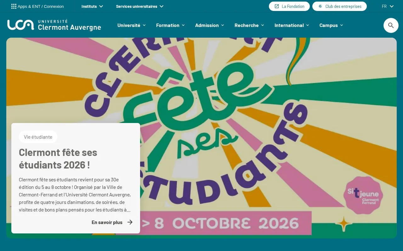 Université Clermont Auvergne homepage screenshot