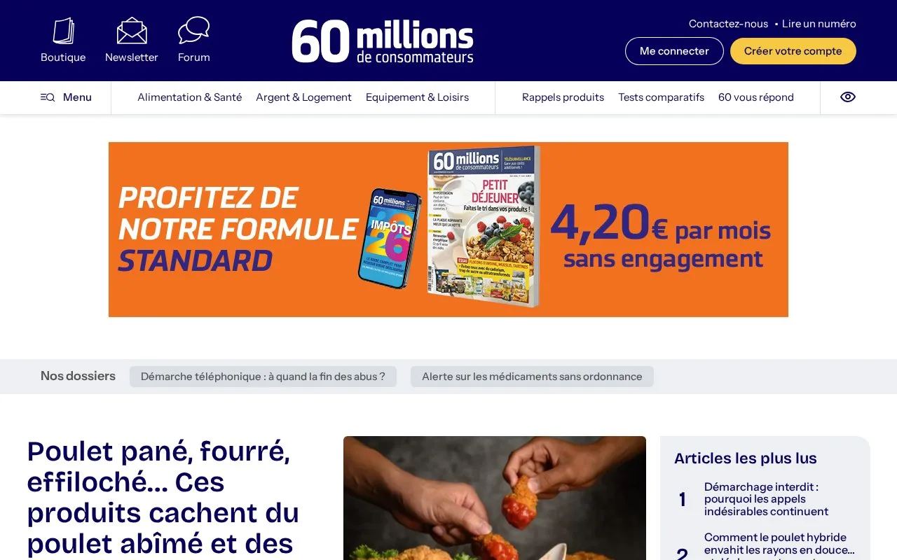 60 Millions de Consommateurs homepage screenshot