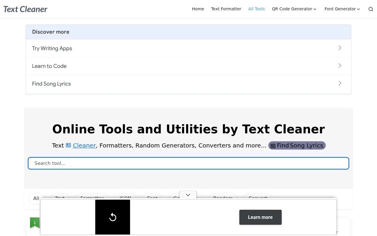 TextCleaner homepage screenshot