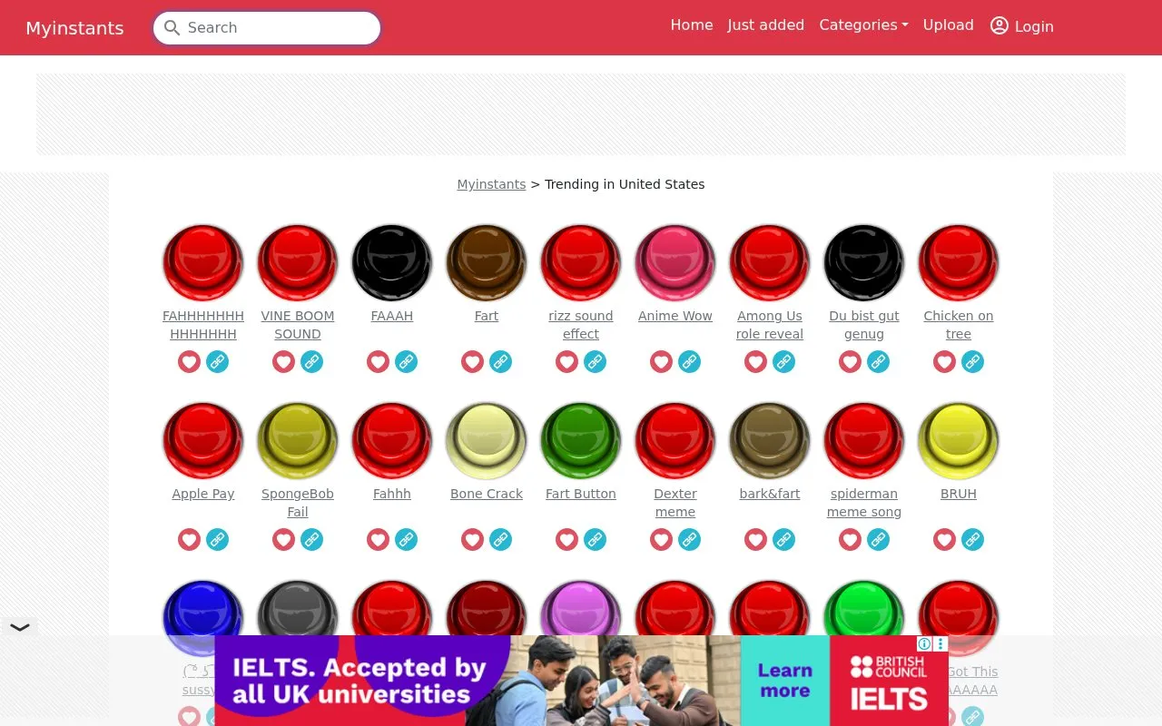 myinstants homepage screenshot